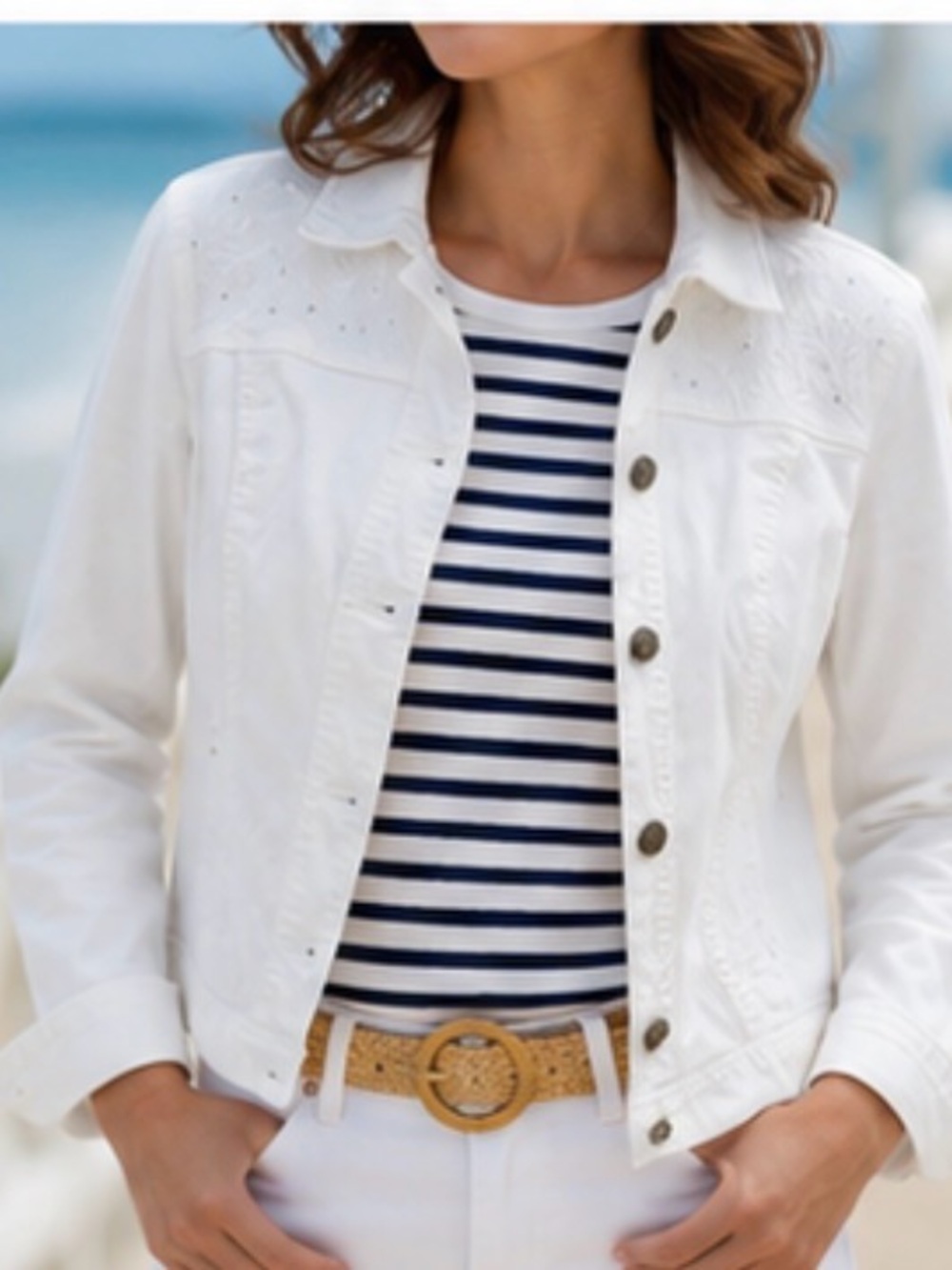 Northern Reflections White Button-Front Jean Jacket